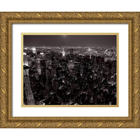 Manhattan Est et le Queens (detail) Gold Ornate Wood Framed Art Print with Double Matting by Setboun, Michel