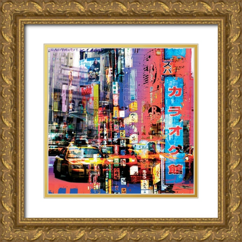 NY Chinatown Gold Ornate Wood Framed Art Print with Double Matting by Bouteiller, Cedric