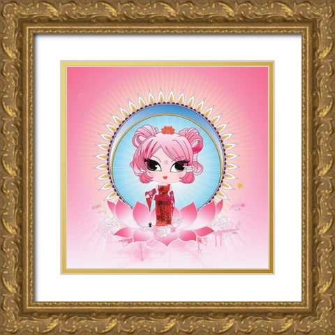 PinkLotus Gold Ornate Wood Framed Art Print with Double Matting by DS, Kamala