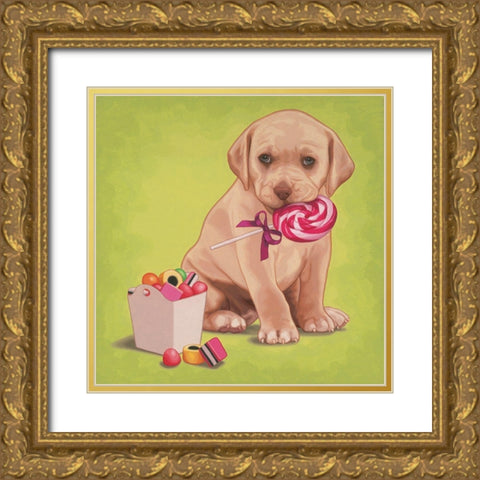 Lollypop lab Gold Ornate Wood Framed Art Print with Double Matting by Cazenave, Maryline