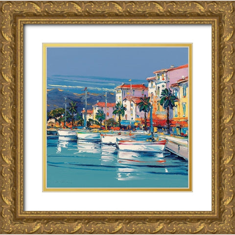 Port de Calvi Gold Ornate Wood Framed Art Print with Double Matting by Corbiere