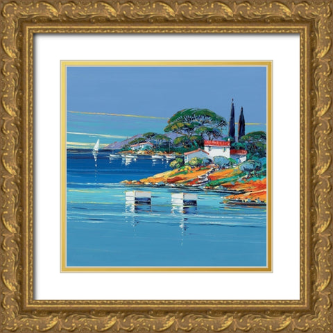 Cap dAntibes Gold Ornate Wood Framed Art Print with Double Matting by Corbiere