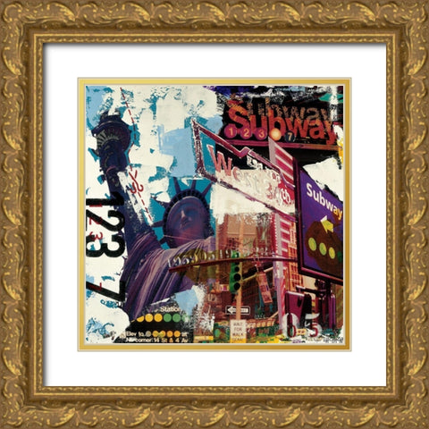 Subway Liberty Gold Ornate Wood Framed Art Print with Double Matting by Gachaga, Vincent