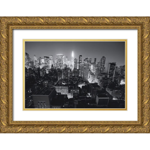 Chrysler Building Manhattan Night, NandB Gold Ornate Wood Framed Art Print with Double Matting by Setboun, Michel