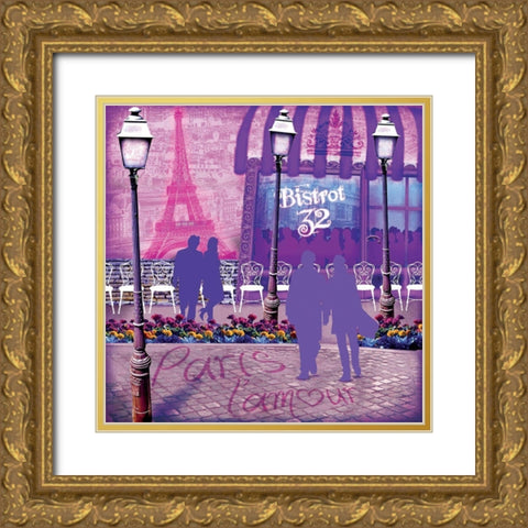 Paris lAmour Gold Ornate Wood Framed Art Print with Double Matting by BRAUN Studio