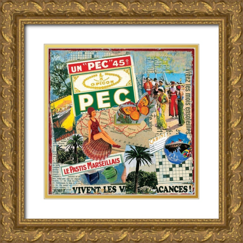Vive les vacances Gold Ornate Wood Framed Art Print with Double Matting by Sigrid, M.