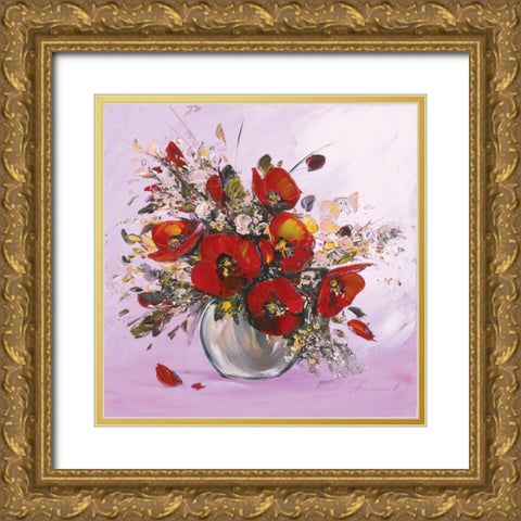 Bouquet de fleurs rouges I Gold Ornate Wood Framed Art Print with Double Matting by Tramoni, Oliver