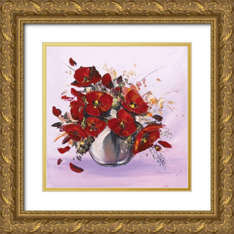Bouquet de fleurs rouges IV Gold Ornate Wood Framed Art Print with Double Matting by Tramoni, Oliver