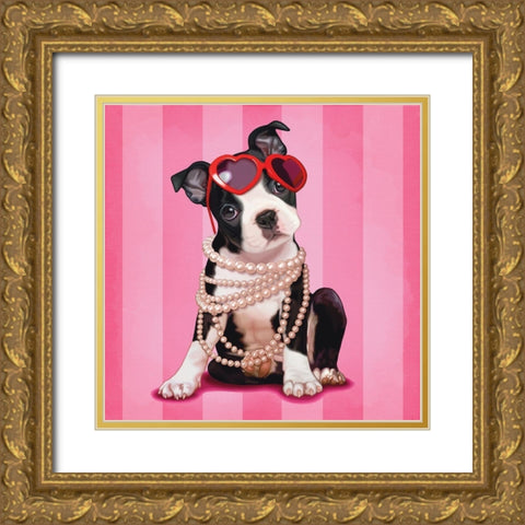 Boston terrier Gold Ornate Wood Framed Art Print with Double Matting by Cazenave, Maryline