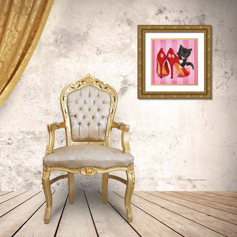 Chaton et chaussures Gold Ornate Wood Framed Art Print with Double Matting by Cazenave, Maryline