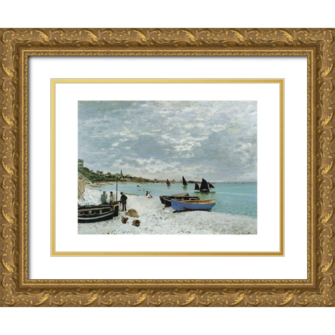 La plage a Sainte-Adresse Gold Ornate Wood Framed Art Print with Double Matting by Monet, Claude