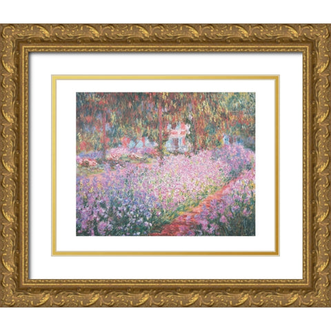 Le jardin de Monet a Giverny Gold Ornate Wood Framed Art Print with Double Matting by Monet, Claude