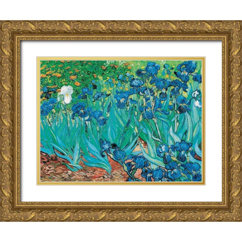 Iris Gold Ornate Wood Framed Art Print with Double Matting by van Gogh, Vincent