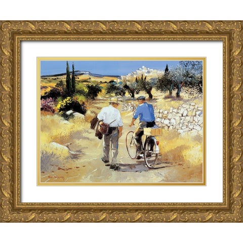 Vers le village Gold Ornate Wood Framed Art Print with Double Matting by Deymonaz, Andre