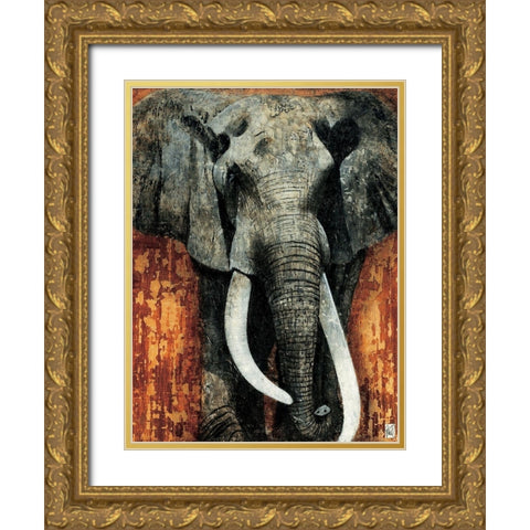 Elephant Gold Ornate Wood Framed Art Print with Double Matting by Arietti, Fabienne
