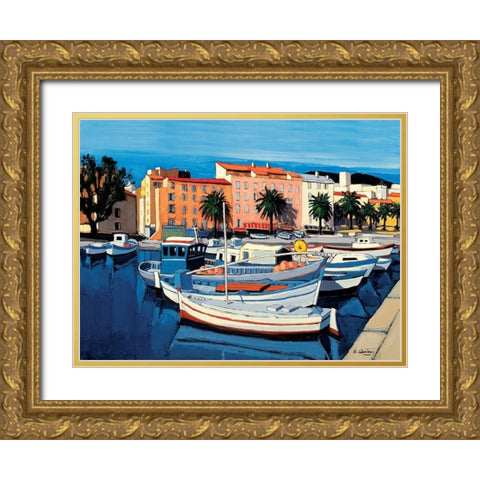 Barques de pecheurs dans le port dAjaccio Gold Ornate Wood Framed Art Print with Double Matting by Quilici, Jean-Claude