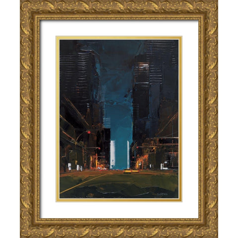 Manhattan by night Gold Ornate Wood Framed Art Print with Double Matting by Castan, Daniel