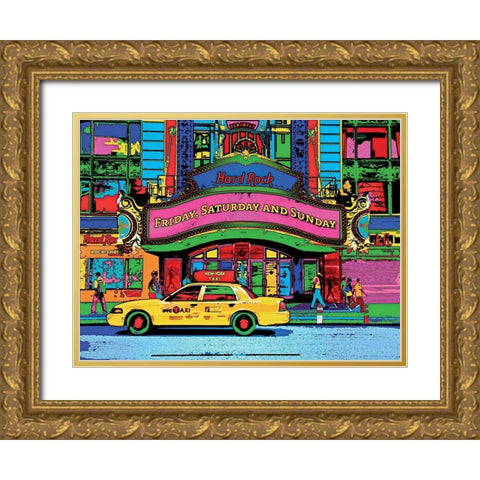 Hard Rock Cafe Broadway Gold Ornate Wood Framed Art Print with Double Matting by Potron, Geraldine