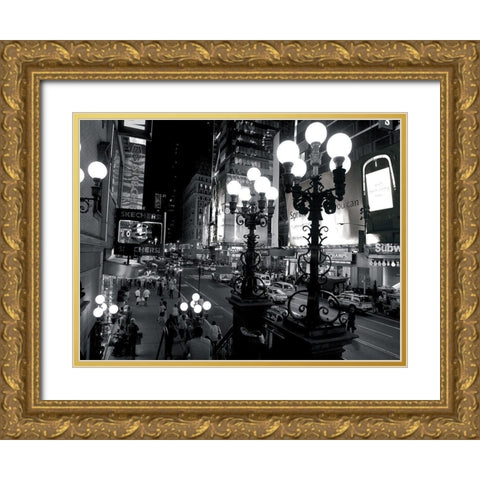 42nd Street at night Gold Ornate Wood Framed Art Print with Double Matting by Setboun, Michel