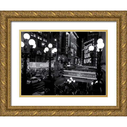 42nd Street Theater District Gold Ornate Wood Framed Art Print with Double Matting by Setboun, Michel