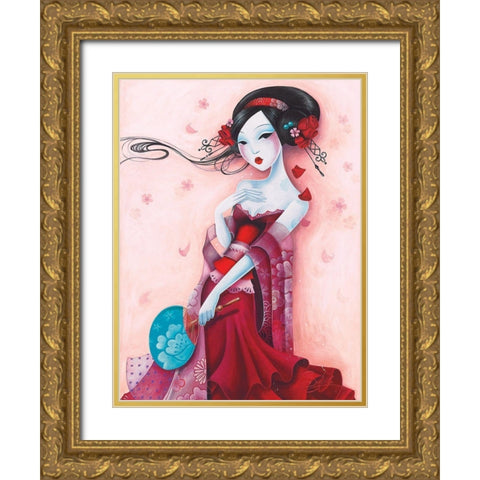 Uchiwa Gold Ornate Wood Framed Art Print with Double Matting by Sybile