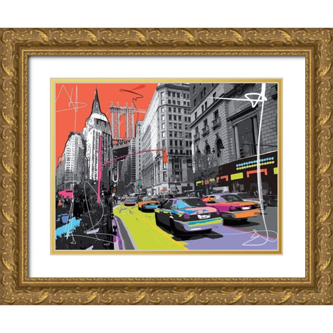 New York Empire State Gold Ornate Wood Framed Art Print with Double Matting by Tandem