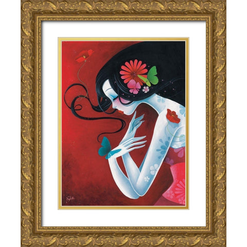 Un cÅ“ur de papillon Gold Ornate Wood Framed Art Print with Double Matting by Sybile