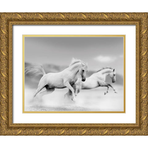 Galops blancs Gold Ornate Wood Framed Art Print with Double Matting by Braun Studio