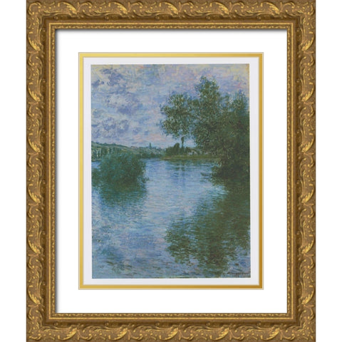 Vetheuil Gold Ornate Wood Framed Art Print with Double Matting by Monet, Claude