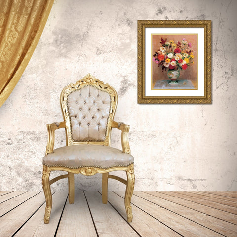 Bouquet de dahlias Gold Ornate Wood Framed Art Print with Double Matting by DYF