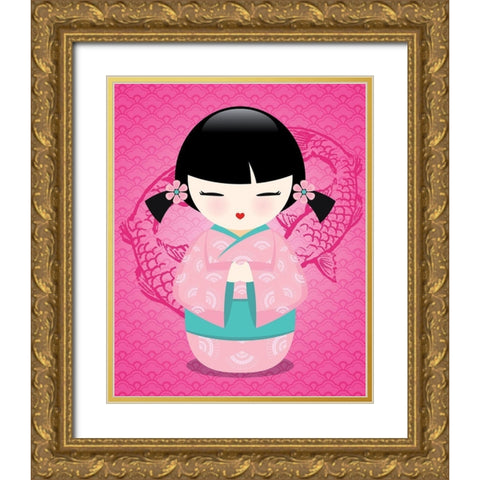 Kokeshis Popcolor II Gold Ornate Wood Framed Art Print with Double Matting by BRAUN Studio
