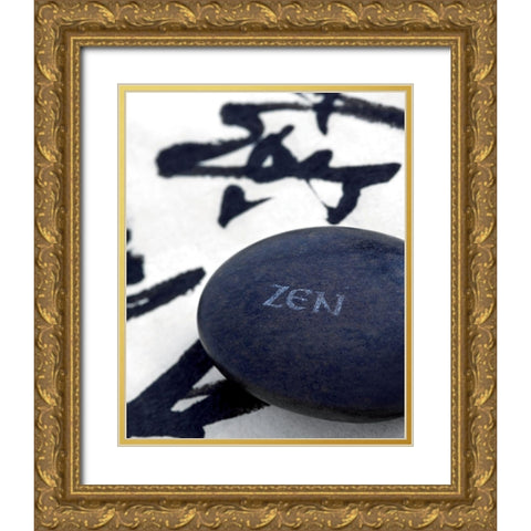 Galet Zen sur Calligraphie Gold Ornate Wood Framed Art Print with Double Matting by Beyler, Catherine