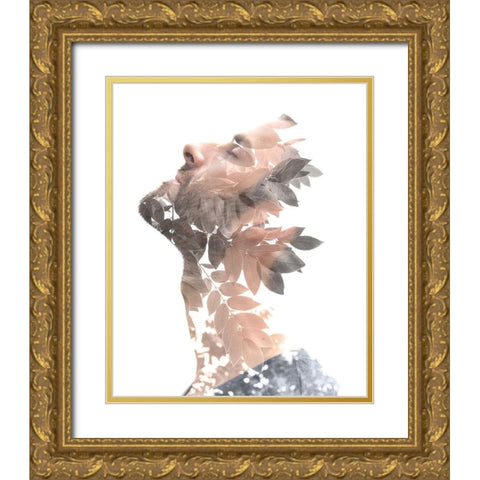 Homme et feuilles Gold Ornate Wood Framed Art Print with Double Matting by Braun Studio