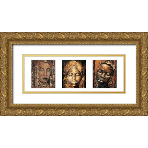 Composition Afrique Gold Ornate Wood Framed Art Print with Double Matting by Arietti, Fabienne