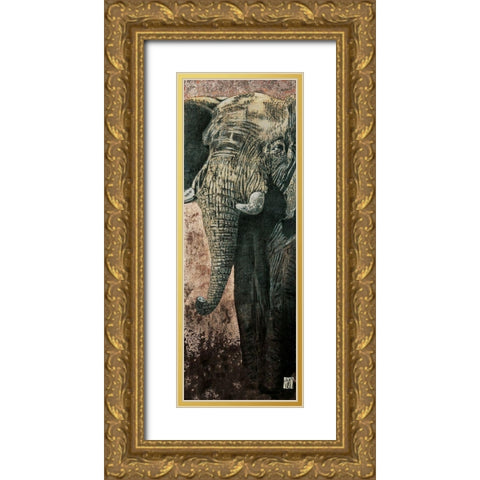 Carnets dAfrique, lelephant Gold Ornate Wood Framed Art Print with Double Matting by Arietti, Fabienne
