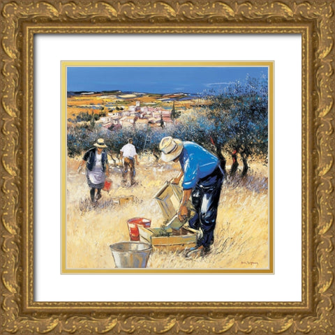 La cueillette des olives Gold Ornate Wood Framed Art Print with Double Matting by Deymonaz, Andre