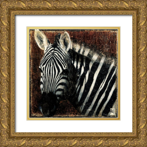 Portrait de zebre Gold Ornate Wood Framed Art Print with Double Matting by Arietti, Fabienne