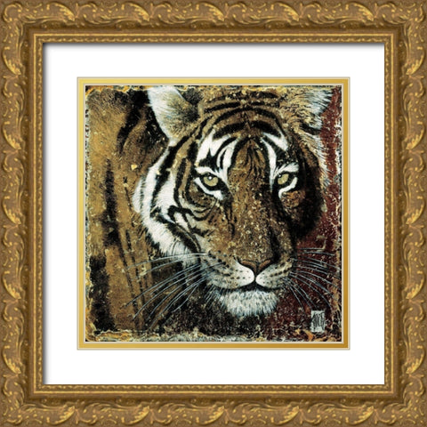 Portrait de tigre Gold Ornate Wood Framed Art Print with Double Matting by Arietti, Fabienne