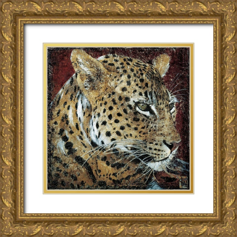 Portrait de leopard Gold Ornate Wood Framed Art Print with Double Matting by Arietti, Fabienne