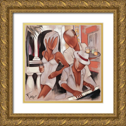 Havana Piano Gold Ornate Wood Framed Art Print with Double Matting by Farel, Pierre