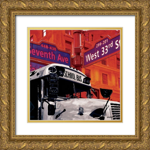 School Bus Gold Ornate Wood Framed Art Print with Double Matting by Gachaga, Vincent