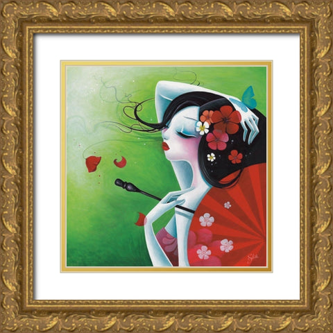 La risee fleurie Gold Ornate Wood Framed Art Print with Double Matting by Sybile