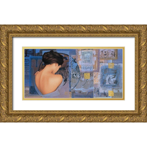 Bleu a lame Gold Ornate Wood Framed Art Print with Double Matting by Graux, David
