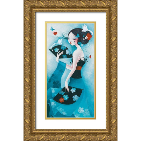 Colombes Gold Ornate Wood Framed Art Print with Double Matting by Sybile