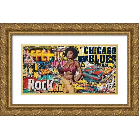Chicago blues Gold Ornate Wood Framed Art Print with Double Matting by Durrey, Laurent