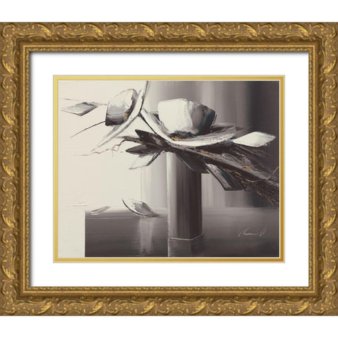Bouquet gris II Gold Ornate Wood Framed Art Print with Double Matting by Tramoni, Oliver