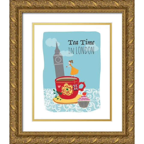 Tea Time in London Gold Ornate Wood Framed Art Print with Double Matting by Braun Studio