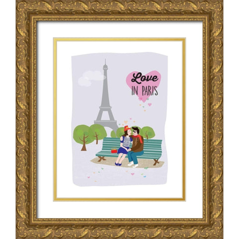 Love in Paris Gold Ornate Wood Framed Art Print with Double Matting by Braun Studio