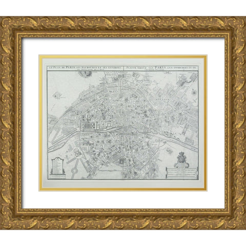 Plan Paris 1 Gold Ornate Wood Framed Art Print with Double Matting by Braun Studio
