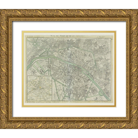 Plan Paris 2 Gold Ornate Wood Framed Art Print with Double Matting by Braun Studio